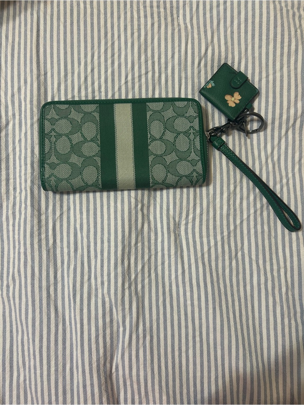 Coach Green Signature Wristlet with Striped Detail - Picture 2 of 3